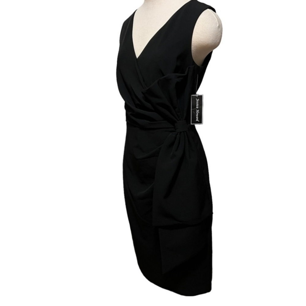 Jessica Howard Black Formal Sheath Slim Fitting Dress With Large Bow at Waist